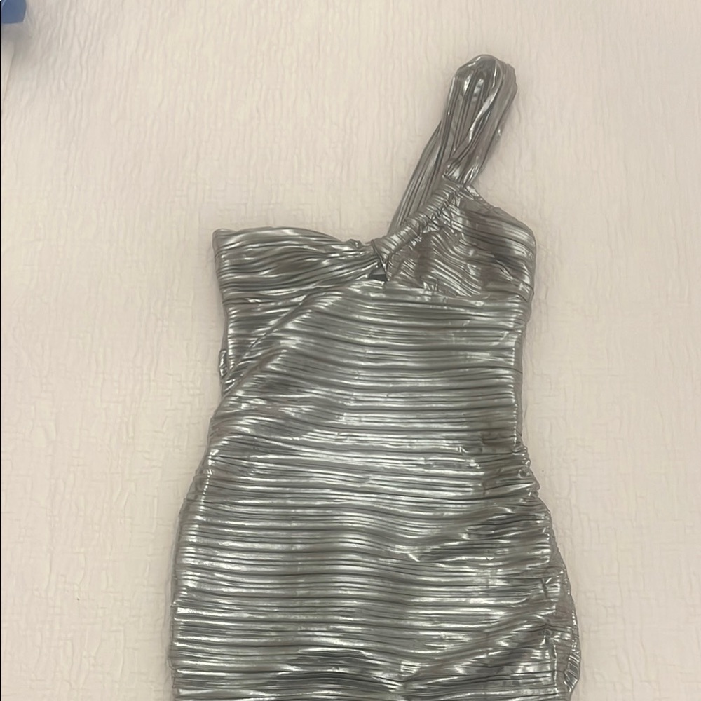 Astr Silver Asymmetrical Ruched Cocktail Dress